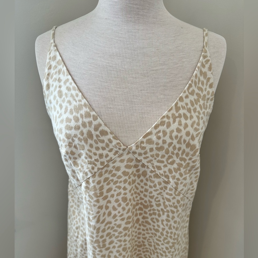 NWT Gap Women’s Linen Blend Cami Midi Dress Beige Leopard Print Size 6 - Picture 2 of 14